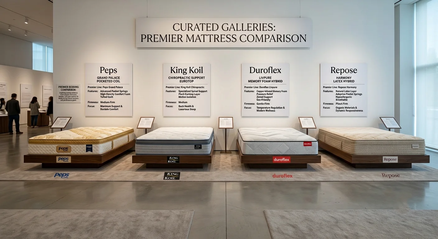 Spacious mattress display line at The Mattress Hub